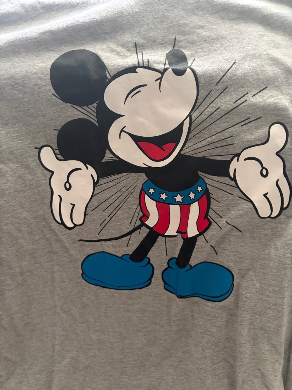 Disney Gray Mickey Patriotic Graphic Tee with Blue Shoes